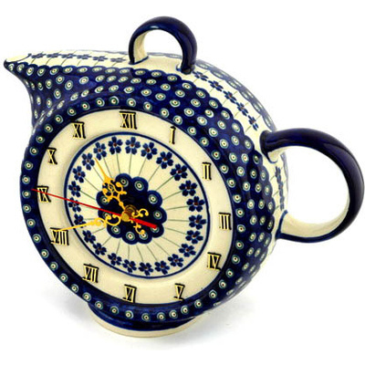 Polish Pottery Clock 12&quot; Flowering Peacock