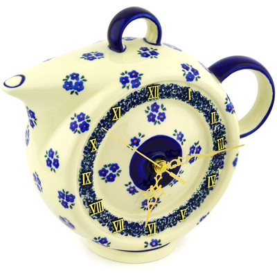 Polish Pottery Clock 12&quot; Forget Me Not Dots