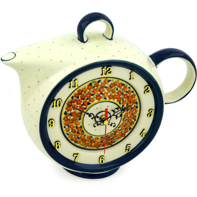 Polish Pottery Clock 12&quot; Russett Floral