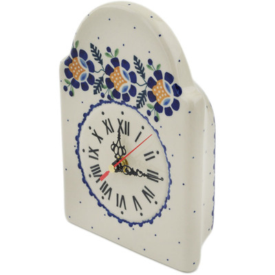 Polish Pottery Clock 8&quot; Orange And Blue Flower