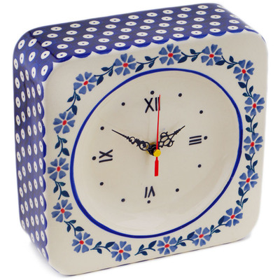 Polish Pottery Clock 8&quot; Peacock Forget-me-not