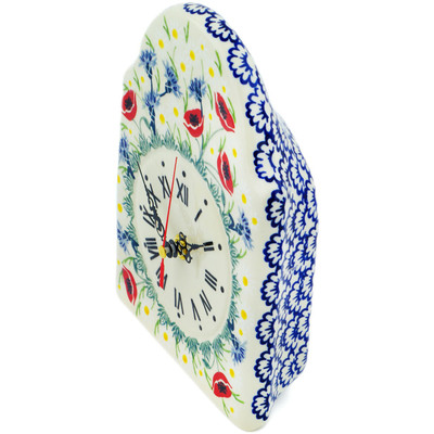 Polish Pottery Clock 8&quot; Poppies And Cornflowers UNIKAT