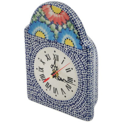 Polish Pottery Clock 8&quot; Spotted Garden UNIKAT