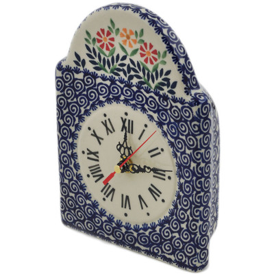 Polish Pottery Clock 8&quot; Wave Of Flowers