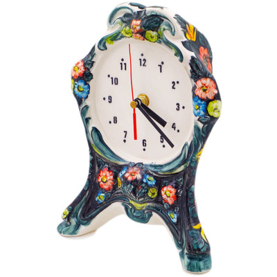 Faience Clock 9&quot; Little Flower Patch Black