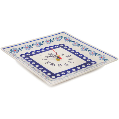 Polish Pottery Clock 9&quot; Peacock Forget-me-not