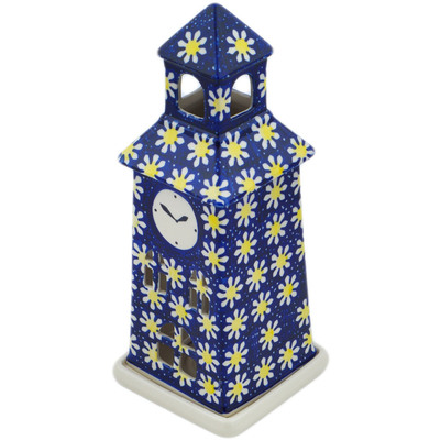 Polish Pottery Clock Tower Candle Holder 11&quot; Daisy