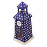 Polish Pottery Clock Tower Candle Holder 11&quot; Peacock Eyes
