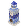 Polish Pottery Clock Tower Candle Holder 11&quot; Retro Blue Tulips