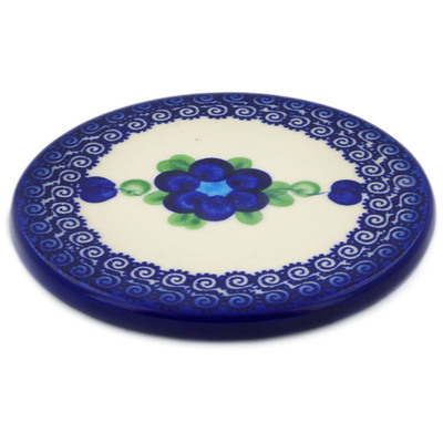 Polish Pottery Coaster 3&quot; Bleu-belle Fleur