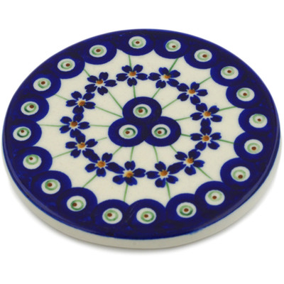 Polish Pottery Coaster 3&quot; Flowering Peacock