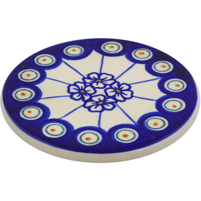 Polish Pottery Coaster 3&quot; Flowering Peacock