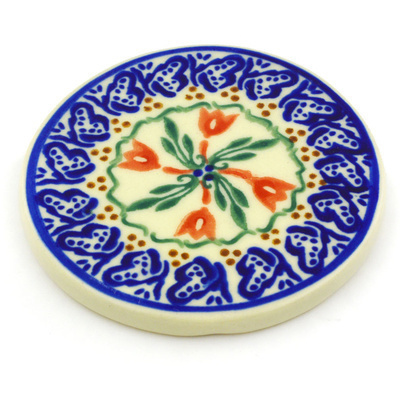 Polish Pottery Coaster 3&quot; Fluttering Tulips