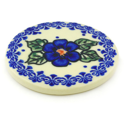 Polish Pottery Coaster 3&quot; Greek Poppies
