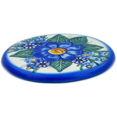 Polish Pottery Coaster 4&quot; Blue Meadow