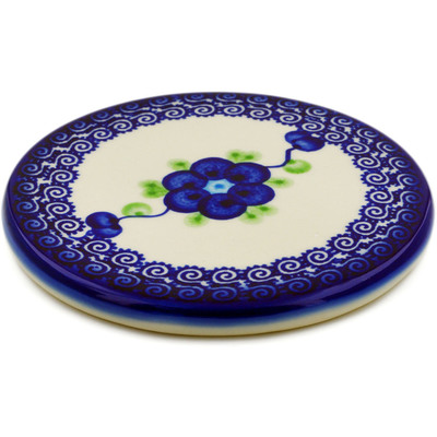 Polish Pottery Coaster 4&quot; Blue Poppies