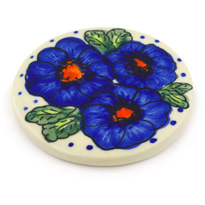 Polish Pottery Coaster 4&quot; Bold Blue Pansy