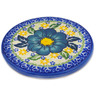 Polish Pottery Coaster 4&quot; Cadet Blue Flowers UNIKAT