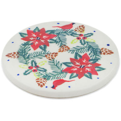 Polish Pottery Coaster 4&quot; Cardinal&#039;s Home UNIKAT