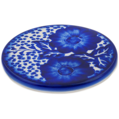 Polish Pottery Coaster 4&quot; Cobalt Fantasy