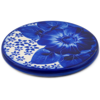 Polish Pottery Coaster 4&quot; Divine Cobalt UNIKAT