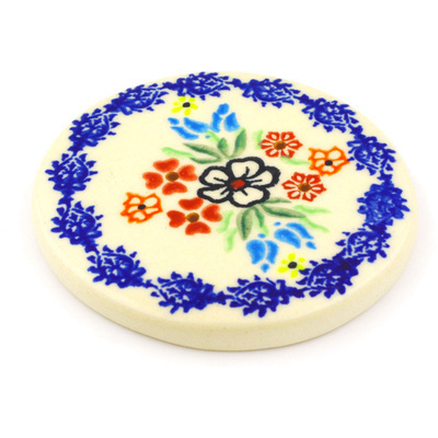Polish Pottery Coaster 4&quot; Fanciful Ladybug