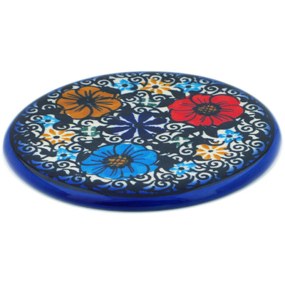 Polish Pottery Coaster 4&quot; Flowered Lace
