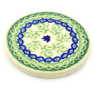Polish Pottery Coaster 4&quot; Folk Art