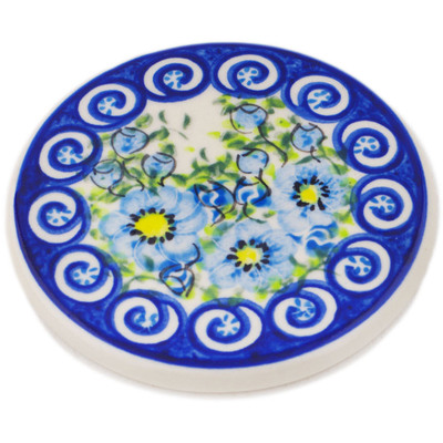 Polish Pottery Coaster 4&quot; Gorgeous Morning Glory UNIKAT