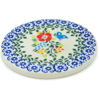 Polish Pottery Coaster 4&quot; Ring Of Meadow Flowers