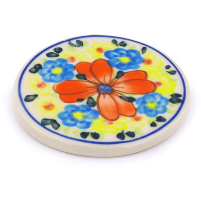 Polish Pottery Coaster 4&quot; Shining Bright UNIKAT