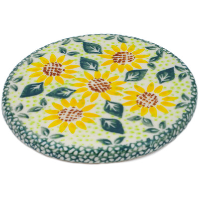 Polish Pottery Coaster 4&quot; Sunflower Fields