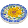 Polish Pottery Coaster 4&quot; Sunflower Yellow Petal Bliss UNIKAT