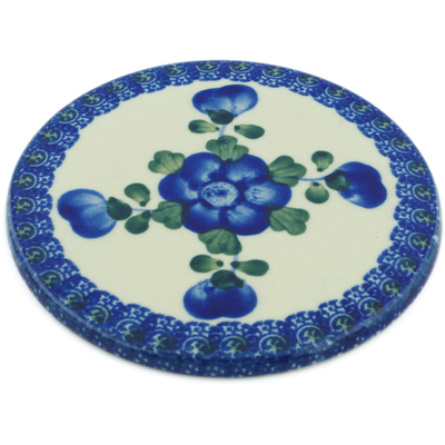 Polish Pottery Coaster Blue Poppies