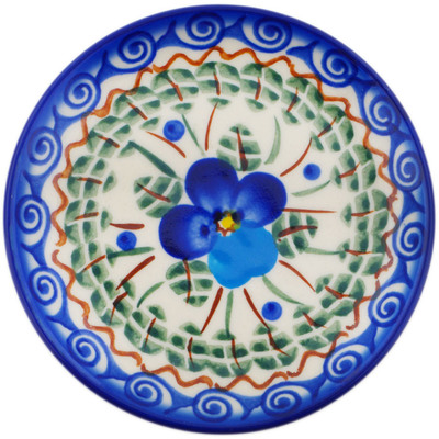 Polish Pottery Coaster Plate Blue Pansy