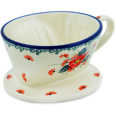 Polish Pottery Coffee Filter 5&quot; Pink Forget Me Not UNIKAT
