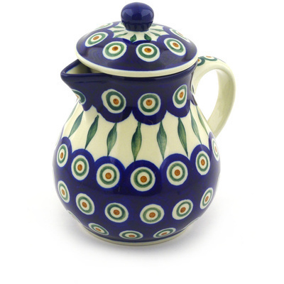 Polish Pottery Coffee server Peacock Leaves