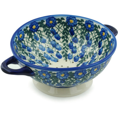 Polish Pottery Colander 10&quot; Blue Velvet Gardens