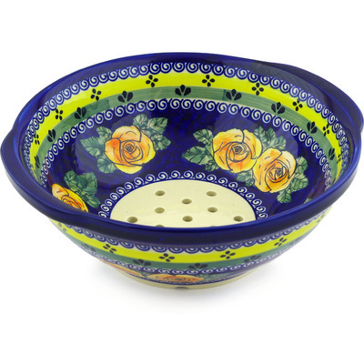 Polish Pottery Colander 10&quot; Cabbage Roses