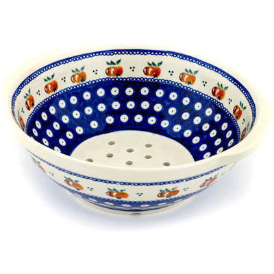 Polish Pottery Colander 10&quot; Country Apple Peacock