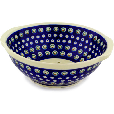 Polish Pottery Colander 10&quot; Peacock Eyes