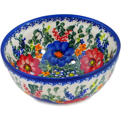 Polish Pottery Colander 6&quot; Polish Garden UNIKAT