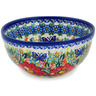 Polish Pottery Colander 6&quot; Red Hibiscus UNIKAT