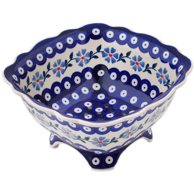 Polish Pottery Colander 7" Peacock Forget-me-not