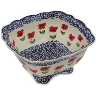 Polish Pottery Colander 7&quot; Wind-blown Poppies