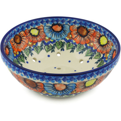 Polish Pottery Colander 9&quot; Bold Poppies