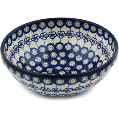 Polish Pottery Colander 9&quot; Flowering Peacock