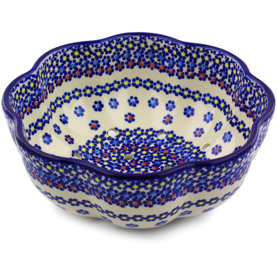 Polish Pottery Colander 9&quot; Pansy Plenty