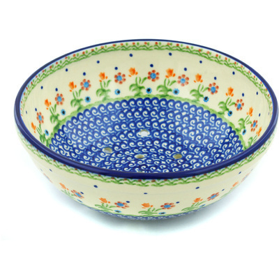 Polish Pottery Colander 9&quot; Spring Flowers