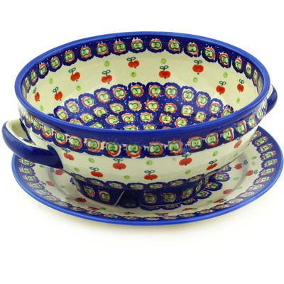 Polish Pottery Colander with Plate 10&quot;